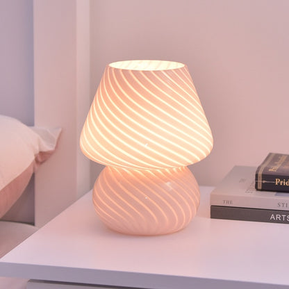 Mushroom Lamp Striped Glass LED Bed Desk Bedside Lamp