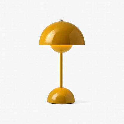 Flowerpot VP9 table lamp. Rechargeable mushroom table lamp. Verner Panton mushroom lamp in elegant yellow