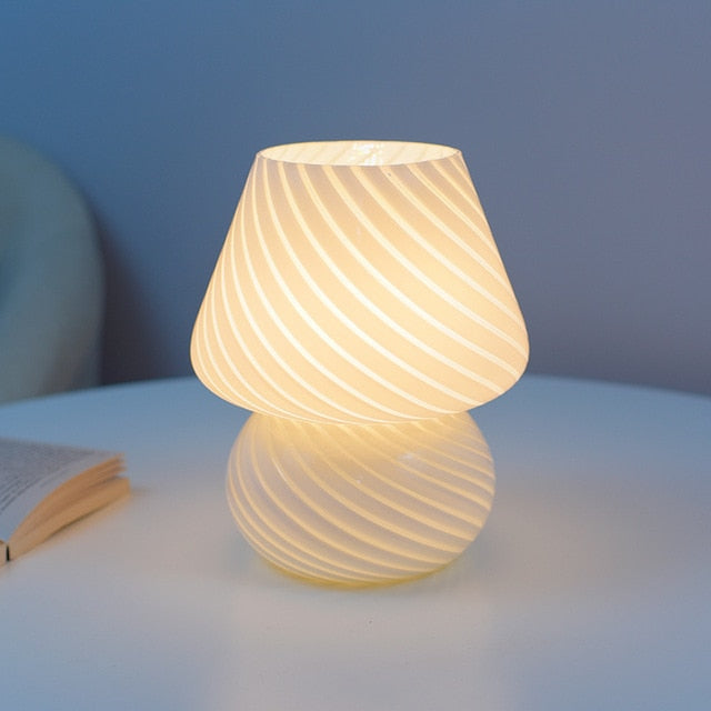 Mushroom Lamp Striped Glass LED Bed Desk Bedside Lamp