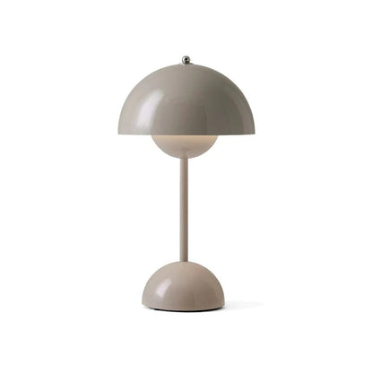 Flowerpot VP9 table lamp. Rechargeable mushroom table lamp. Verner Panton mushroom lamp in elegant gray