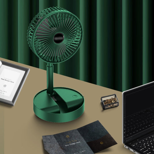 Portable Mini Fan in green and white colors, perfect for outdoor travels and keeping cool