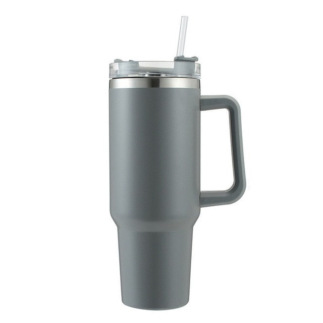 stanley quencher flowstate vacuum insulated tumbler thermos with handle and straw gray color