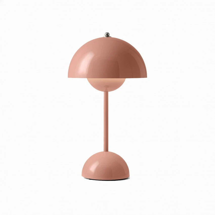 Flowerpot VP9 table lamp. Rechargeable mushroom table lamp. Verner Panton mushroom lamp in elegant pink