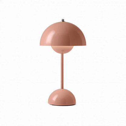 Flowerpot VP9 table lamp. Rechargeable mushroom table lamp. Verner Panton mushroom lamp in elegant pink