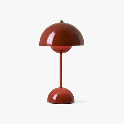 Flowerpot VP9 table lamp. Rechargeable mushroom table lamp. Verner Panton mushroom lamp in elegant red