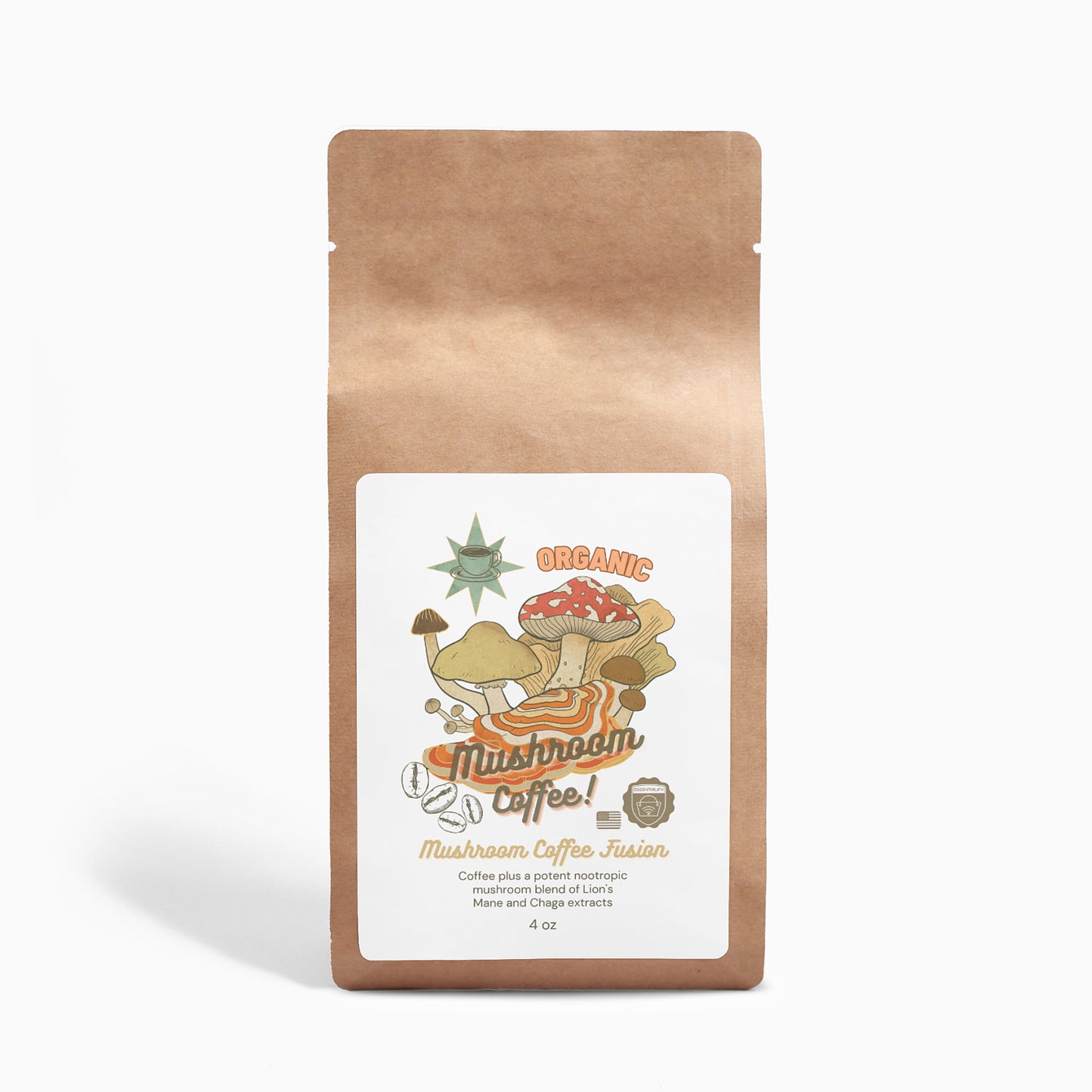 Mushroom Coffee Organic Superfood | Premium Lion's Mane & Chaga | Made in USA | 4oz