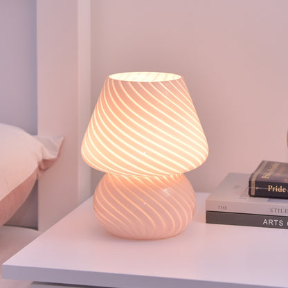 Mushroom Lamp Striped Glass LED Bed Desk Bedside Lamp