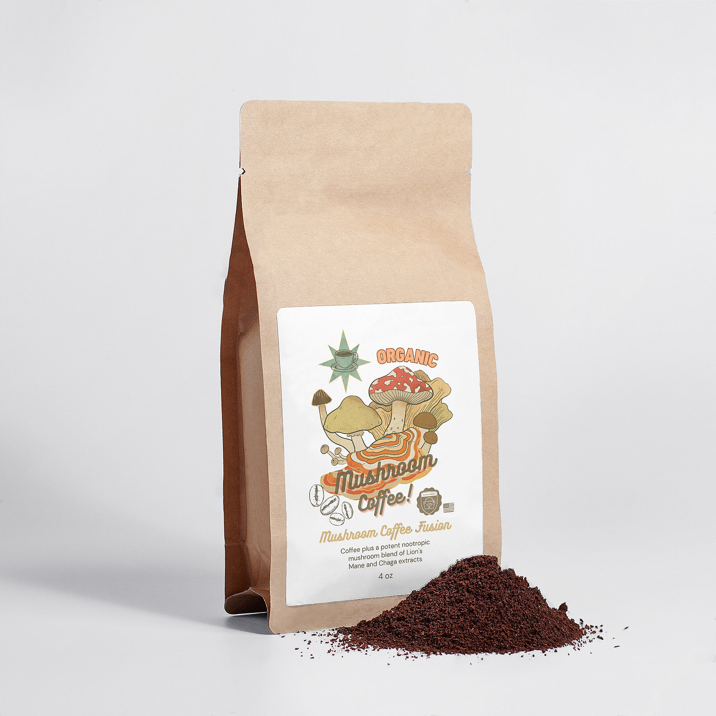 Mushroom Coffee Organic Superfood | Premium Lion's Mane & Chaga | Made in USA | 4oz