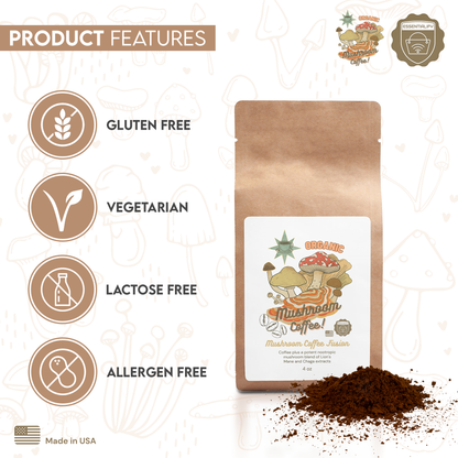 Premium-Bio-Pilzkaffee! Fusion – Lion's Mane & Chaga, 500 gr, hergestellt in den USA (KOSTENLOSER VERSAND)