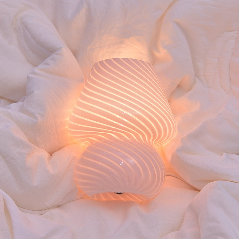 Mushroom Lamp Striped Glass LED Bed Desk Bedside Lamp