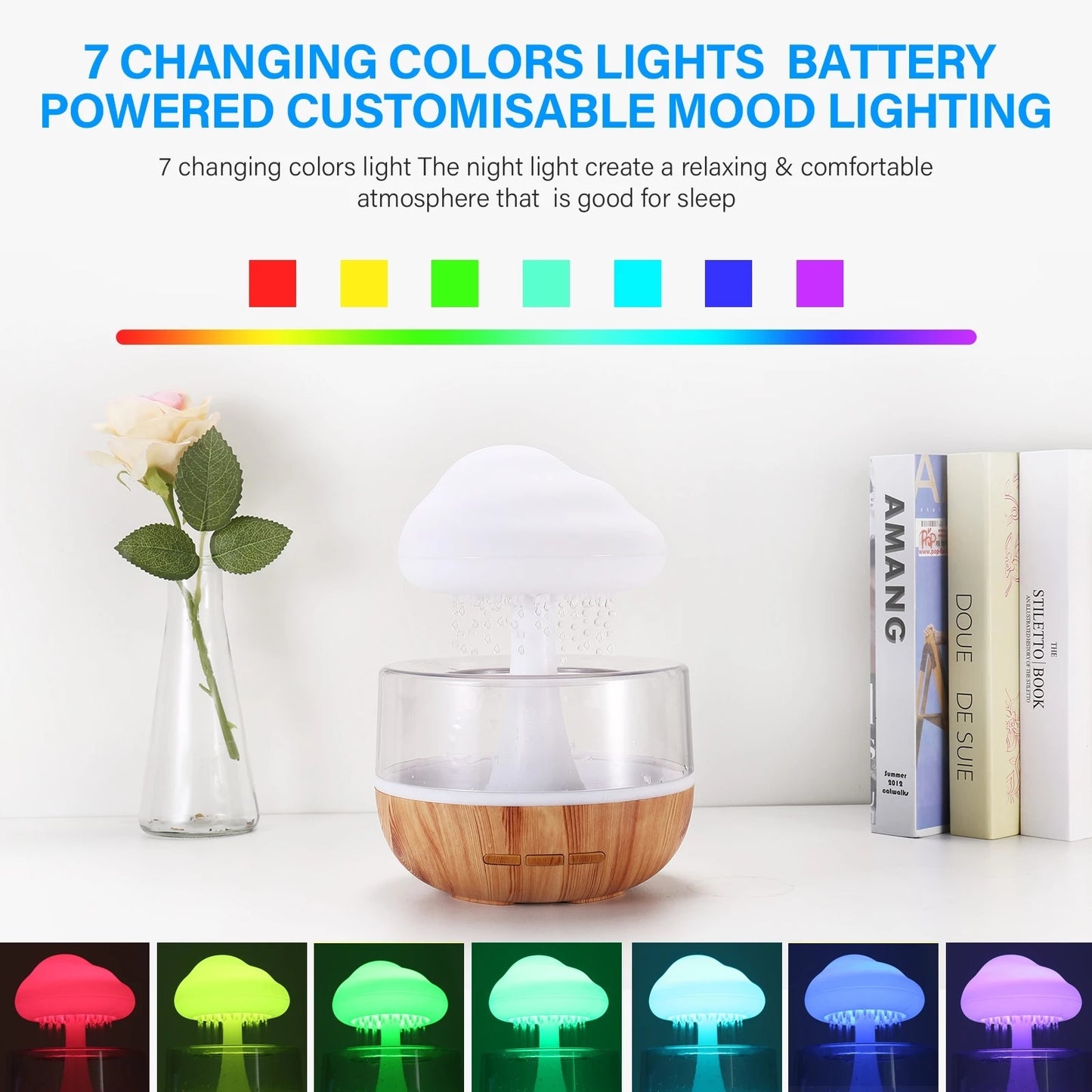 mushroom lamp - rain cloud lamp - humidifier - 7 LED adaptable lights 