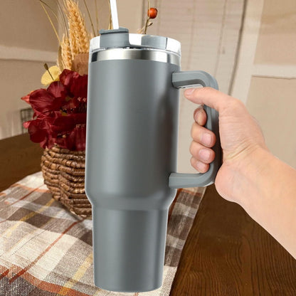 stanley quencher flowstate vacuum insulated tumbler thermos with handle and straw gray color