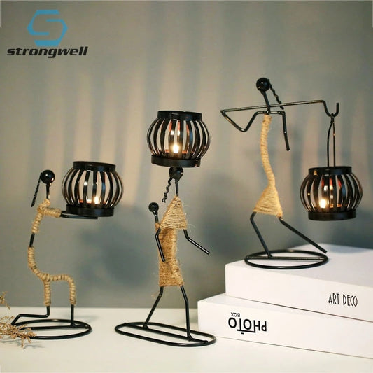 Essentialify Nordic Metal Candlestick Abstract Character Sculpture Candle Holder Vintage Candlestick Iron Stand Handmade Home Decoration Art Gift